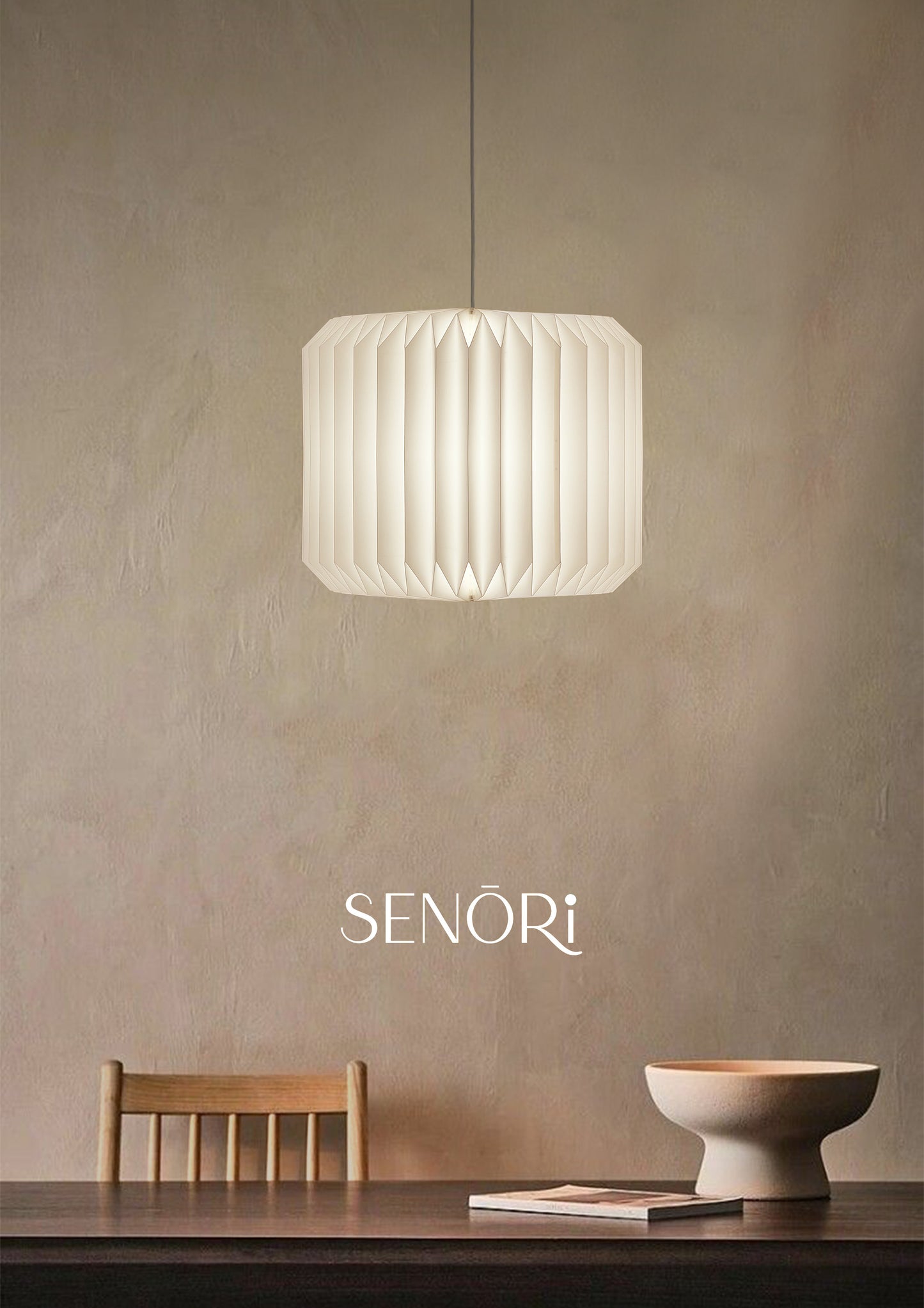 Pleated Lunar Origami Suspension Lamp – Cylindrical Soft Glow Light