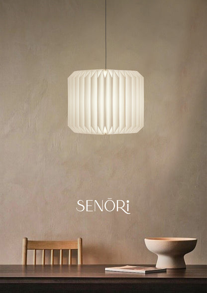 Pleated Lunar Origami Suspension Lamp – Cylindrical Soft Glow Light