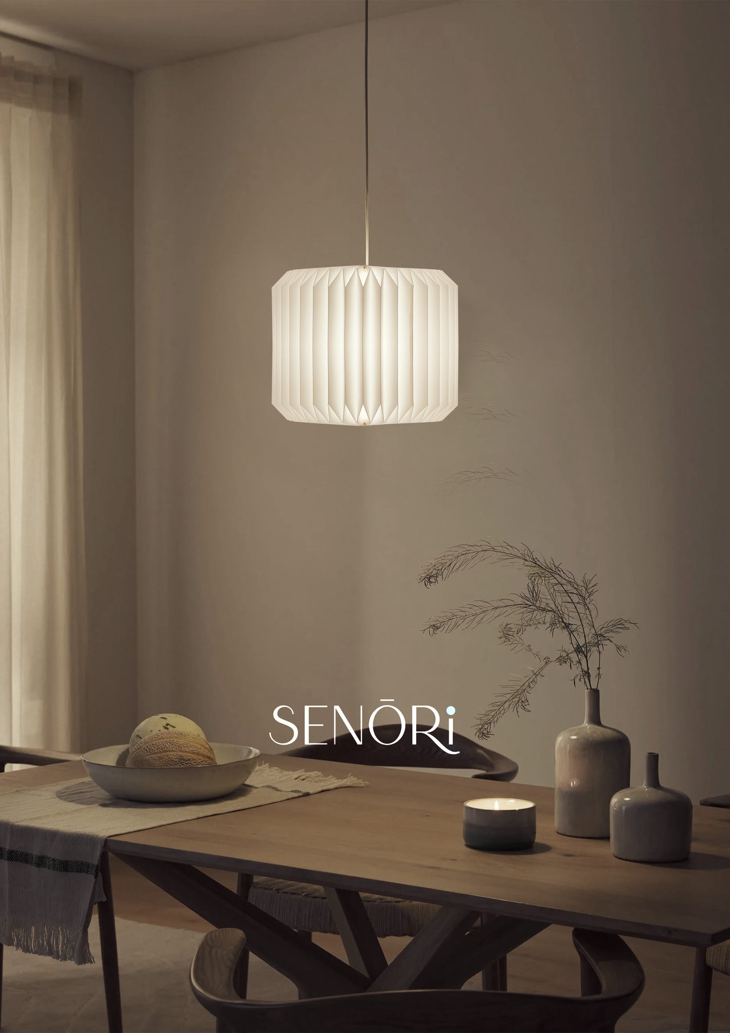 Pleated Lunar Origami Suspension Lamp – Cylindrical Soft Glow Light